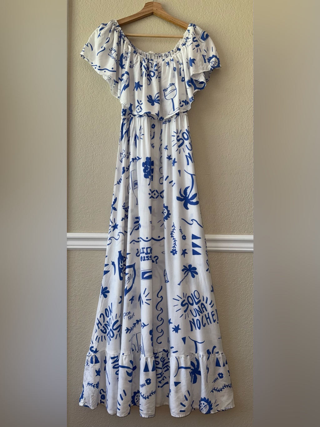 Label Of Love Blue White Maxi Dress Vino Wine Vacation Size Large